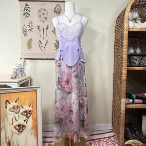 Vintage 90s Y2k Floral Maxi Skirt Fairy Romantic Coquette Dolly Garden Party S M